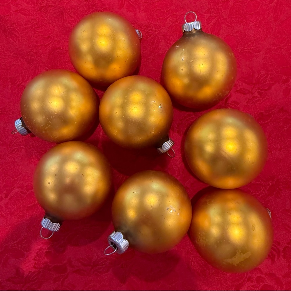 Shiny Brite 8 Vintage Gold iridescent  Holiday Ornaments Set